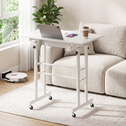 Adjustable Laptop Desk with Drawer and Wheels, White