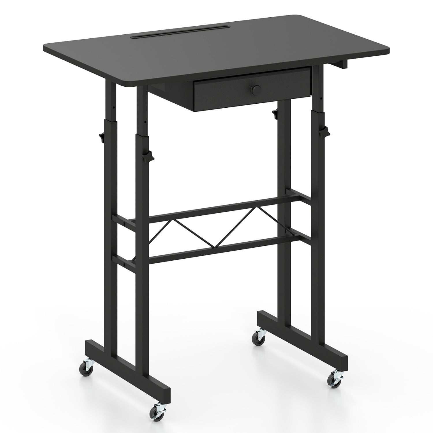 Height Adjustable Laptop Desk with Drawer, Tablet Holder, Black Standing Desks at Gallery Canada