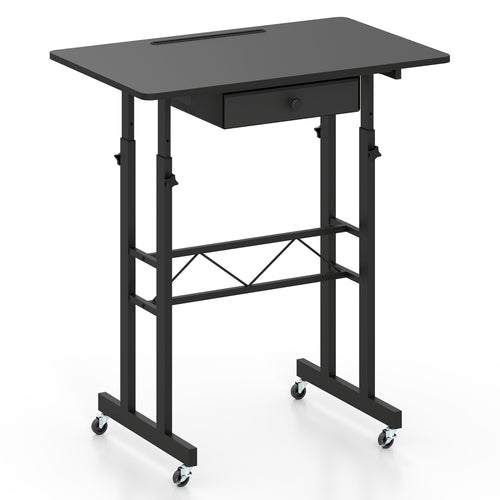 Height Adjustable Laptop Desk with Drawer, Tablet Holder, Black