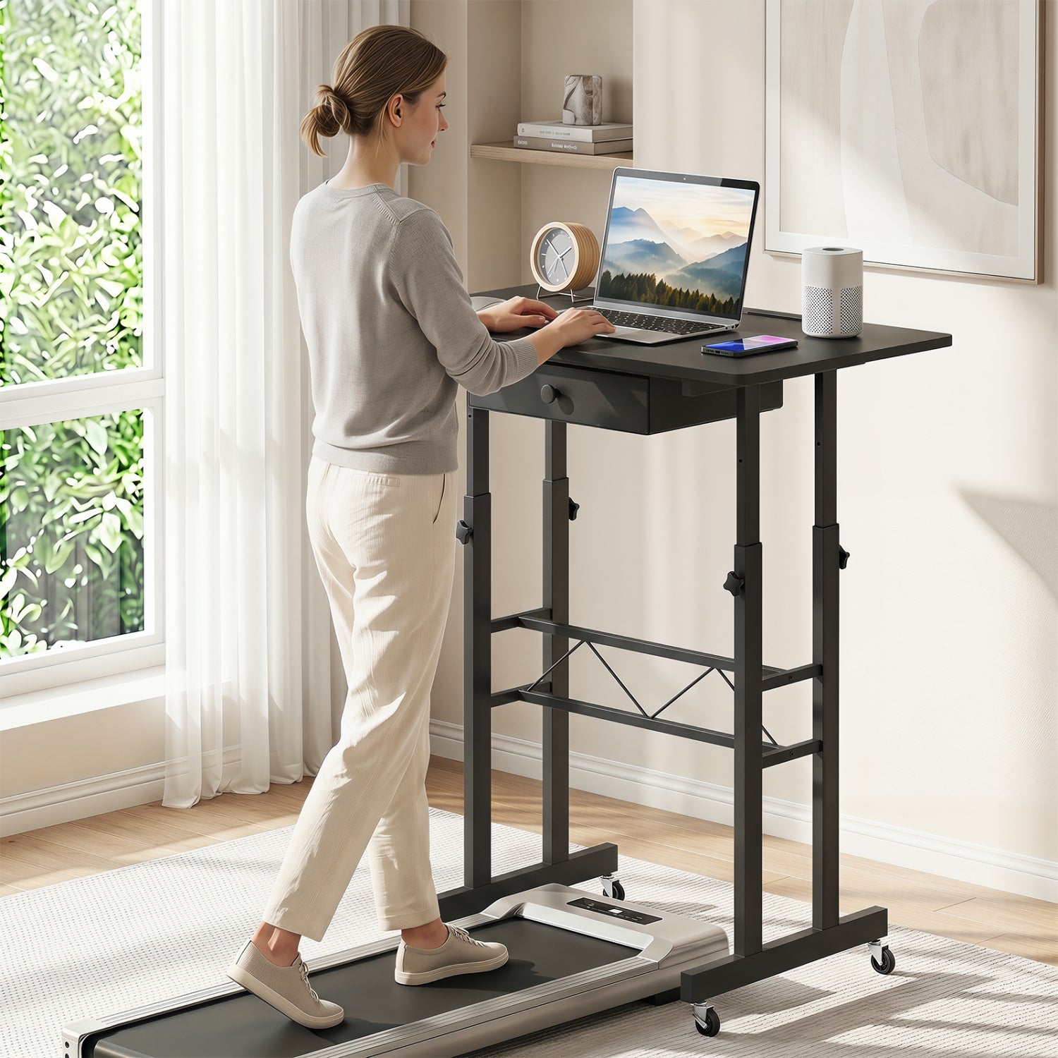 Height Adjustable Laptop Desk with Drawer, Tablet Holder, Black Standing Desks at Gallery Canada
