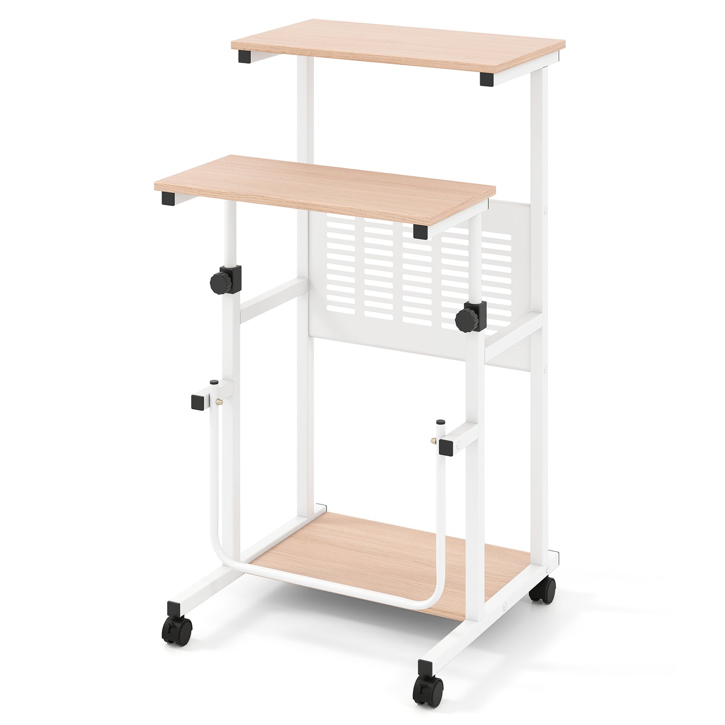 Adjustable Mobile Computer Stand-Up Desk, Oak Laptop Tables & Printer Stands at Gallery Canada