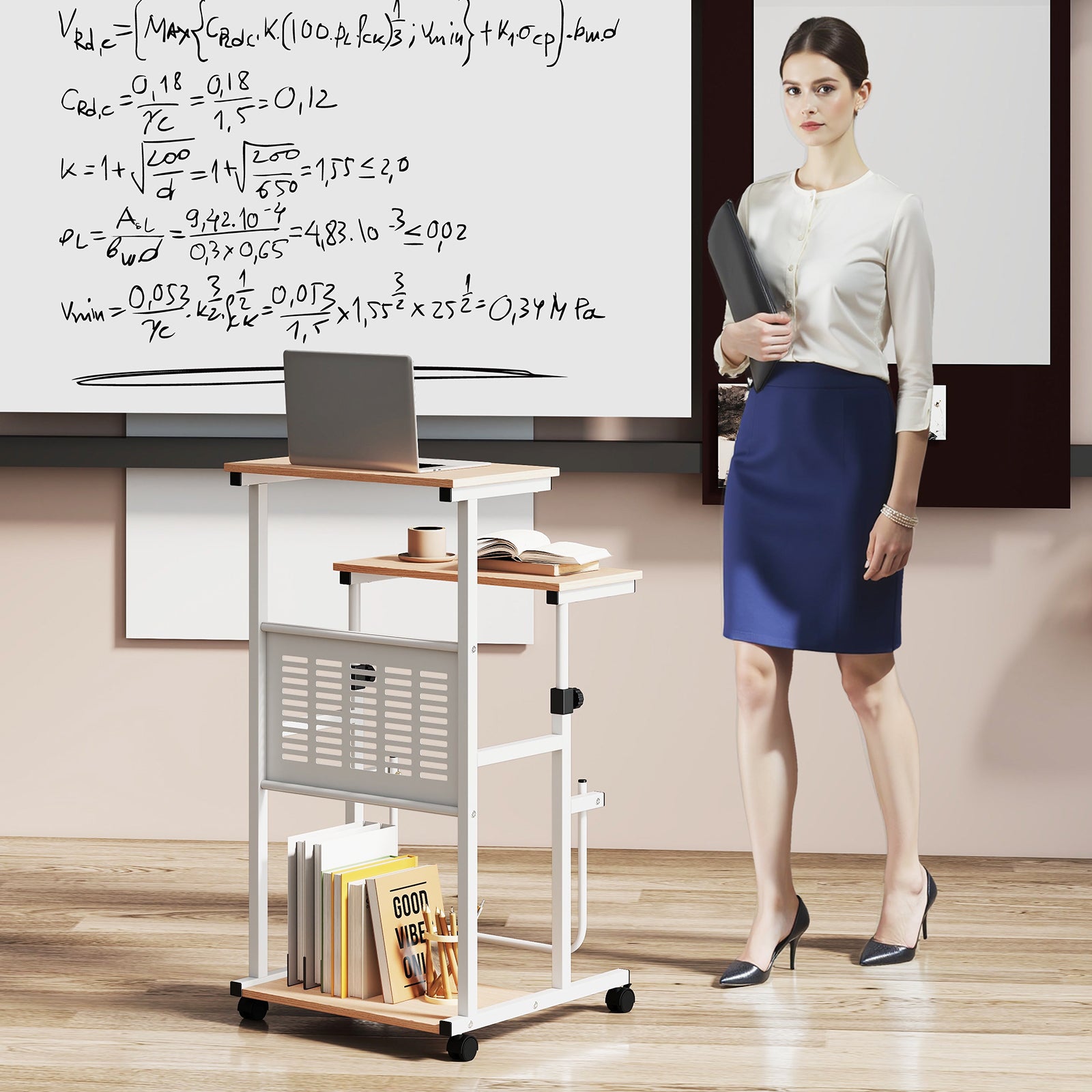 Adjustable Mobile Computer Stand-Up Desk, Oak Laptop Tables & Printer Stands at Gallery Canada