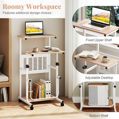 Adjustable Mobile Computer Stand-Up Desk, Oak Laptop Tables & Printer Stands at Gallery Canada