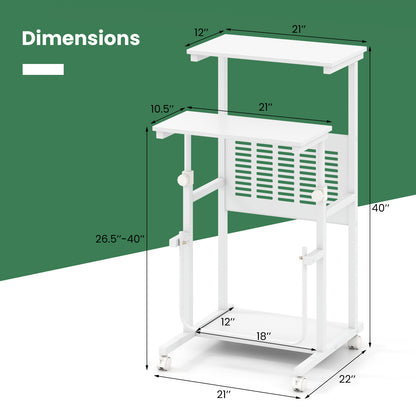 Height Adjustable Mobile Computer Stand-Up Desk, White Computer Desks at Gallery Canada