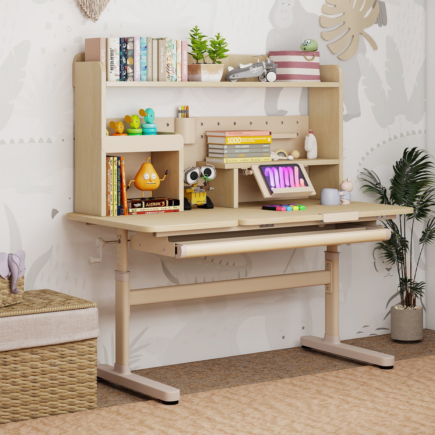 Height Adjustable Writing Table with Tilt Desktop and Retractable Book Stand-YM, Yellow Kids Table & Chair Sets at Gallery Canada