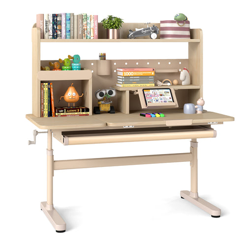 Height Adjustable Writing Table with Tilt Desktop and Retractable Book Stand-YM, Yellow