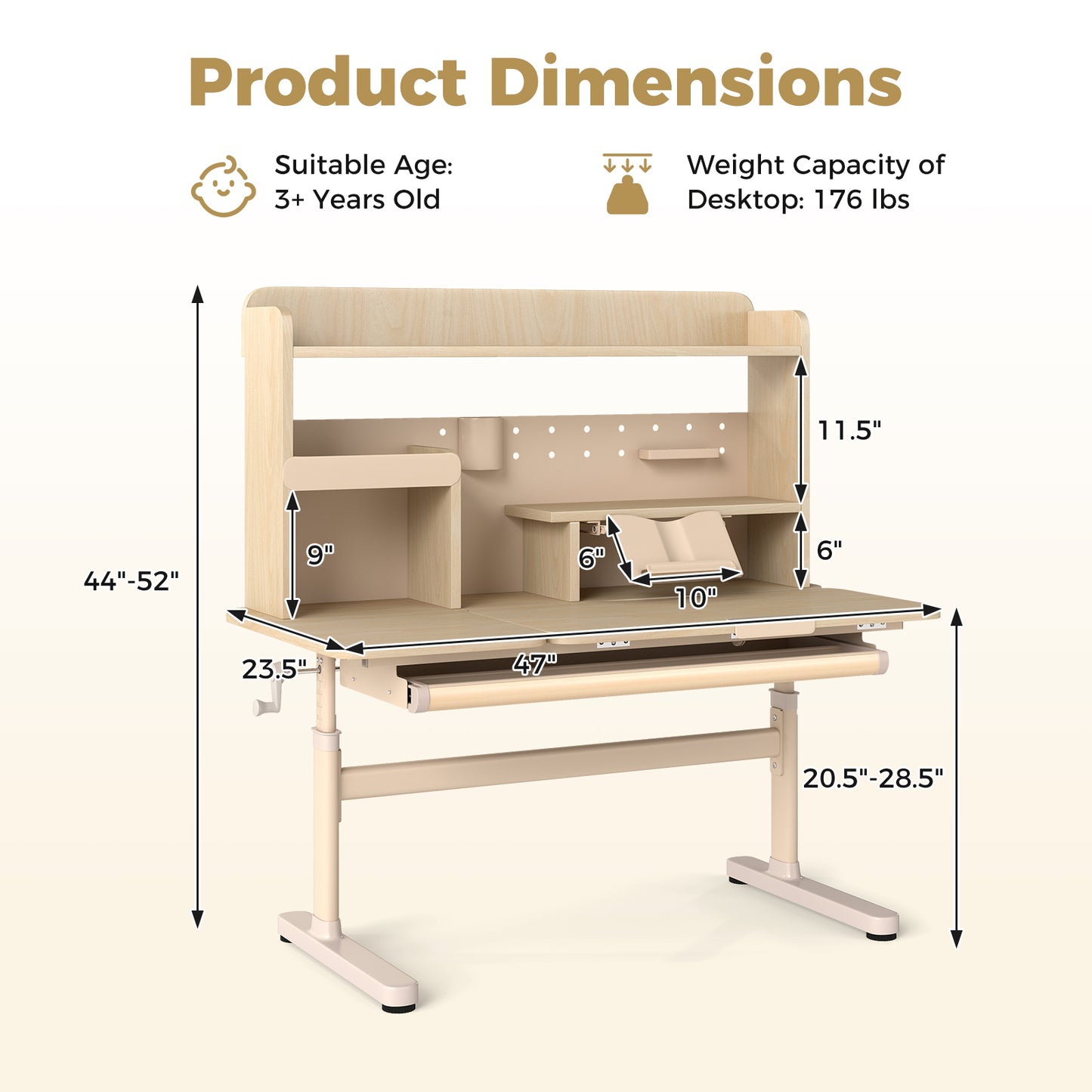 Height Adjustable Writing Table with Tilt Desktop and Retractable Book Stand-YM, Yellow Kids Table & Chair Sets at Gallery Canada