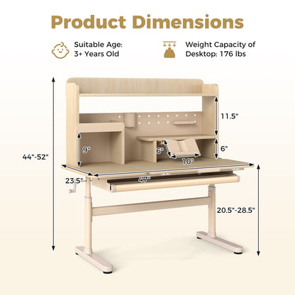 Height Adjustable Writing Table with Tilt Desktop and Retractable Book Stand-YM, Yellow Kids Table & Chair Sets at Gallery Canada