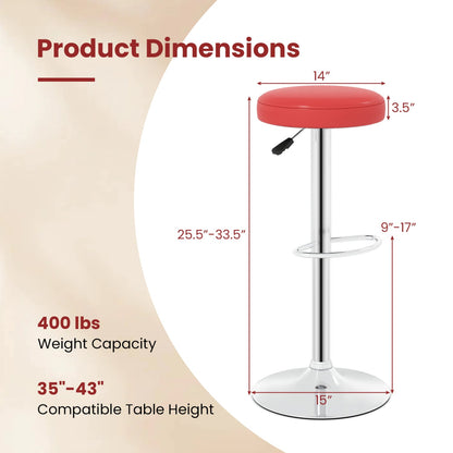 Height-Adjustable Bar Stool, Swivel, Red