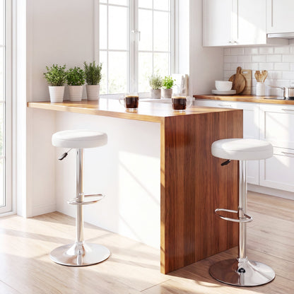 Height-Adjustable Bar Stool, 360° Swivel, White