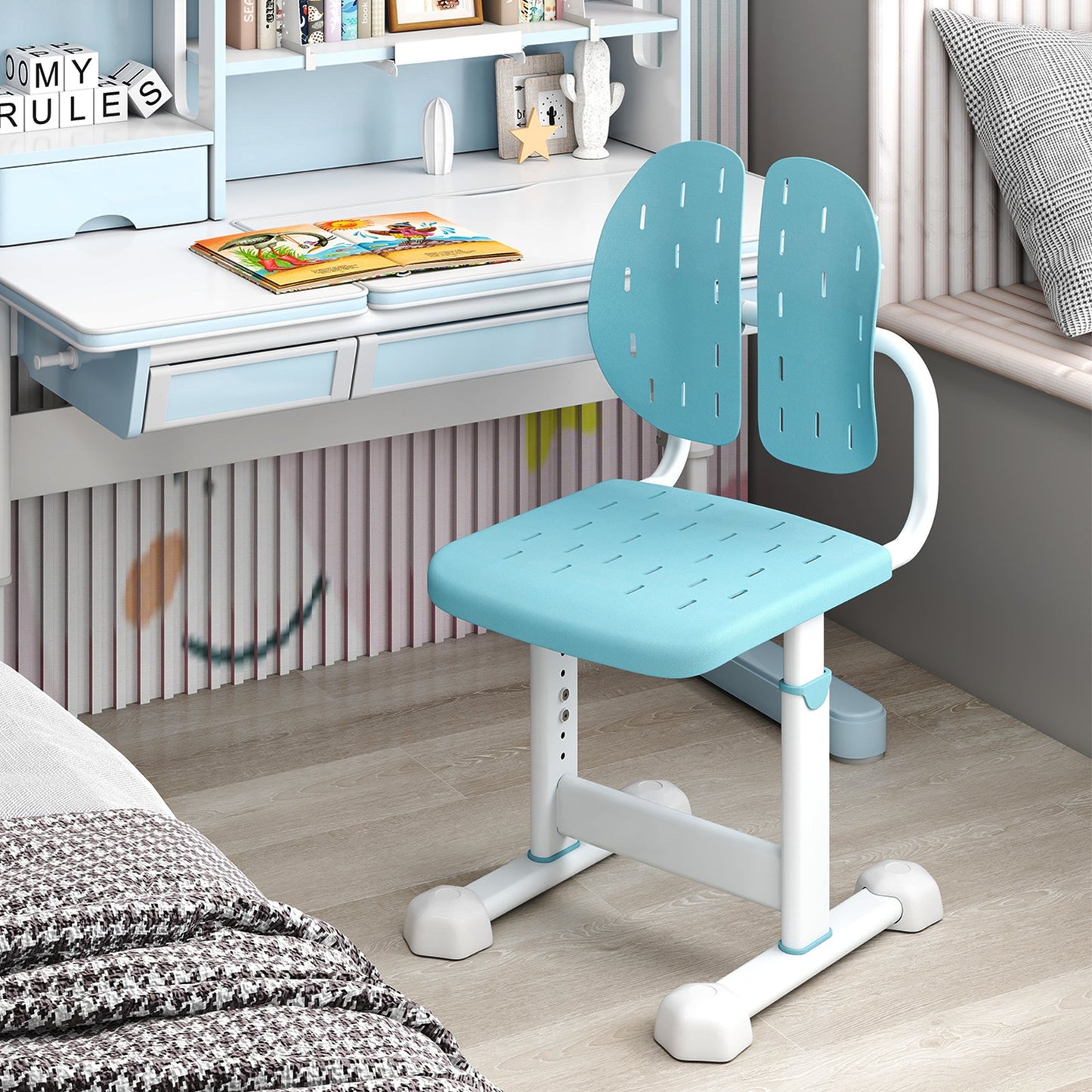 Height-adjustable Kid's Study Chair with Double Back Support and Breathable Seat for 3+ Years Old, Blue Kids Chairs & Seating at Gallery Canada