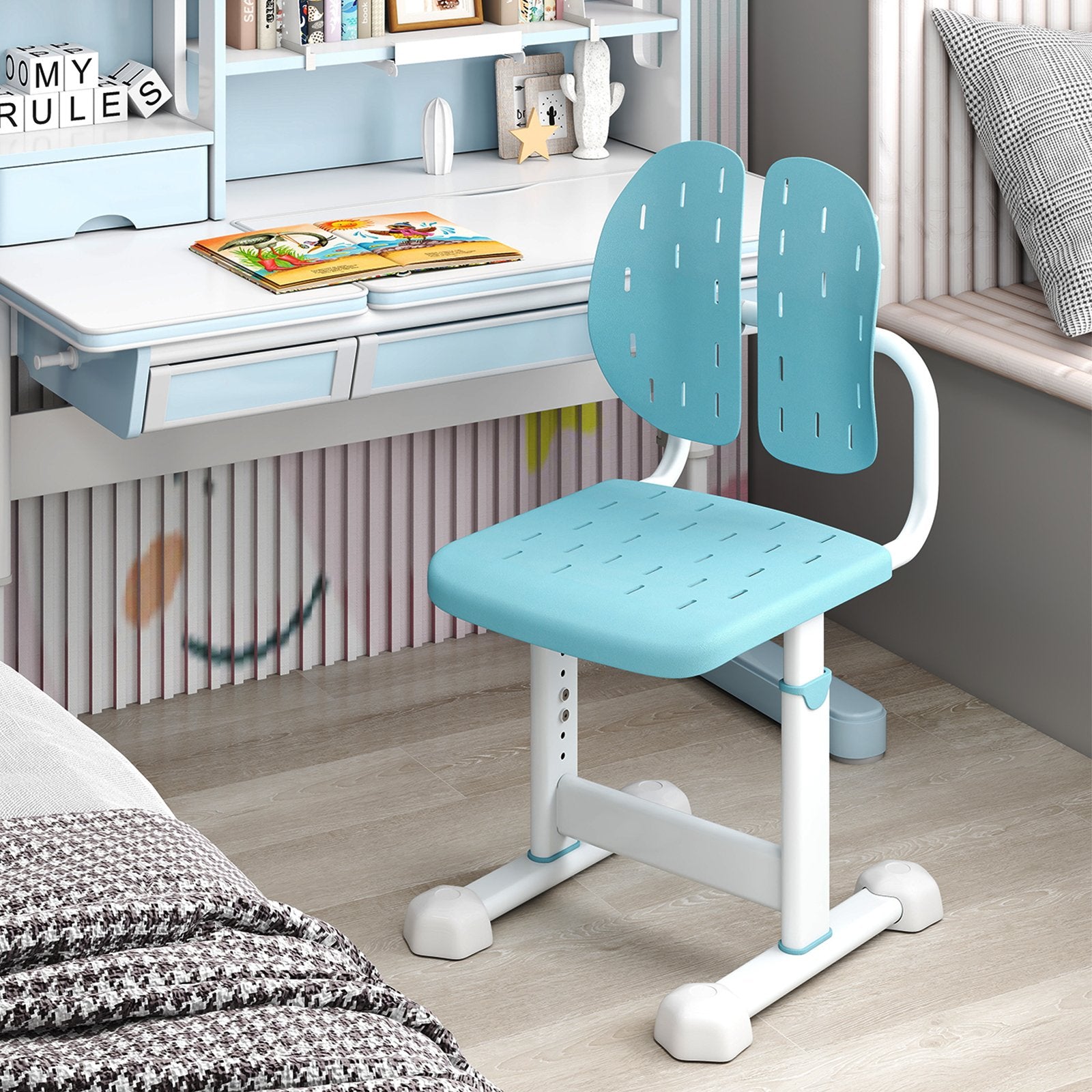 Height-adjustable Kid's Study Chair with Double Back Support and Breathable Seat for 3+ Years Old, Blue Kids Chairs & Seating at Gallery Canada