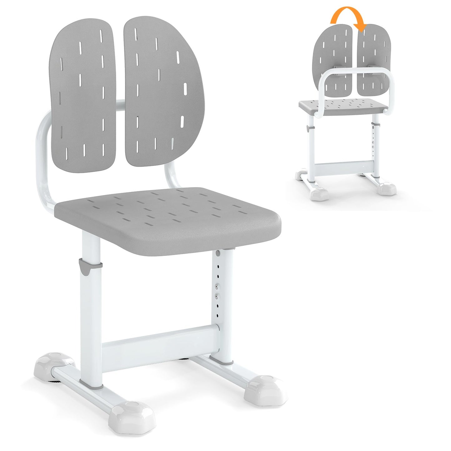 Height-adjustable Kid's Study Chair with Double Back Support and Breathable Seat for 3+ Years Old, Gray Kids Chairs & Seating at Gallery Canada