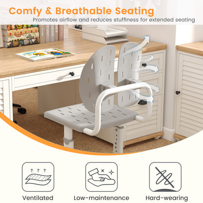 Height-adjustable Kid's Study Chair with Double Back Support and Breathable Seat for 3+ Years Old, Gray Kids Chairs & Seating at Gallery Canada