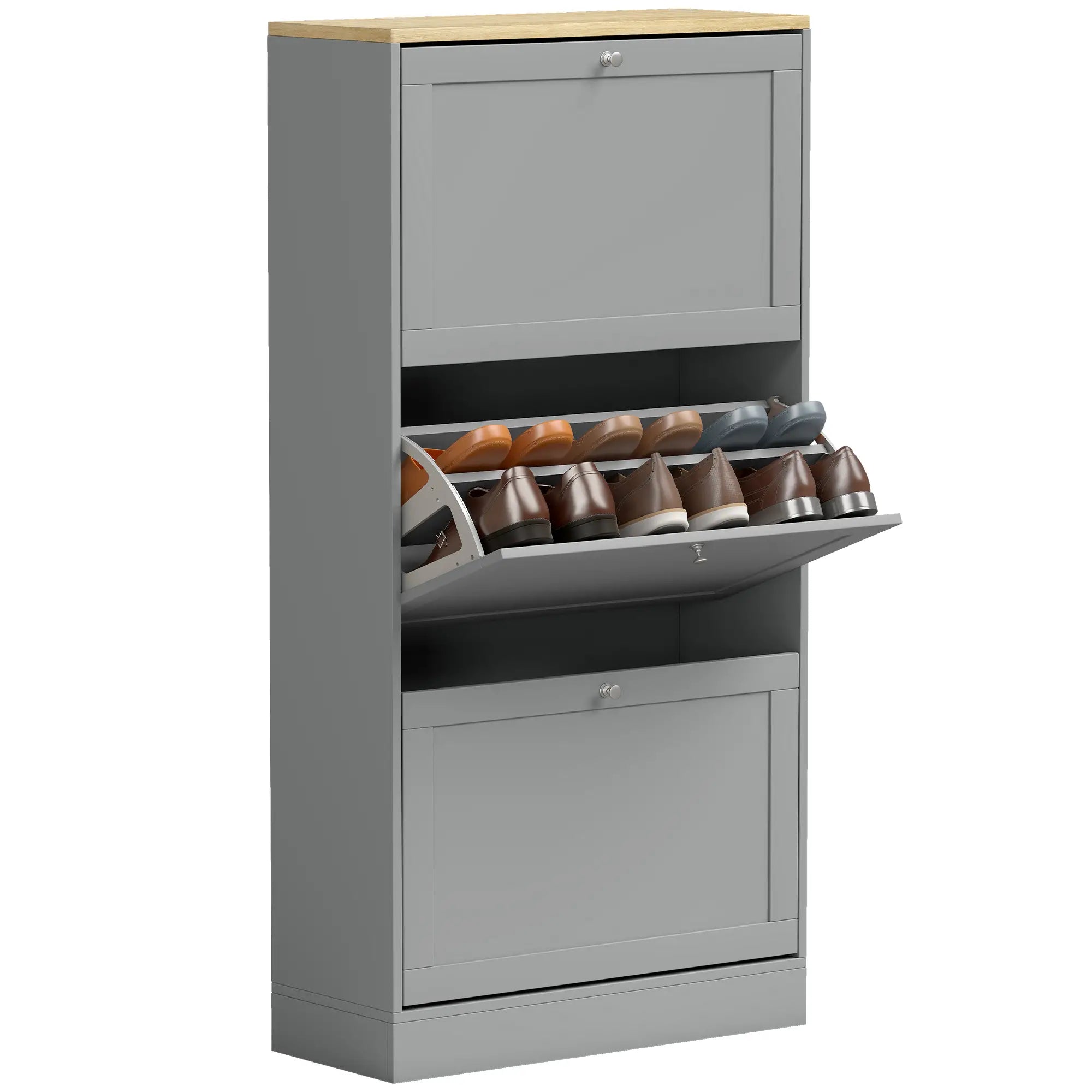 Modern Shoe Storage, 3 Flip Drawers, Adjustable Shelves, 18 Pairs, Grey Shoe Storage Cabinets & Racks at Gallery Canada