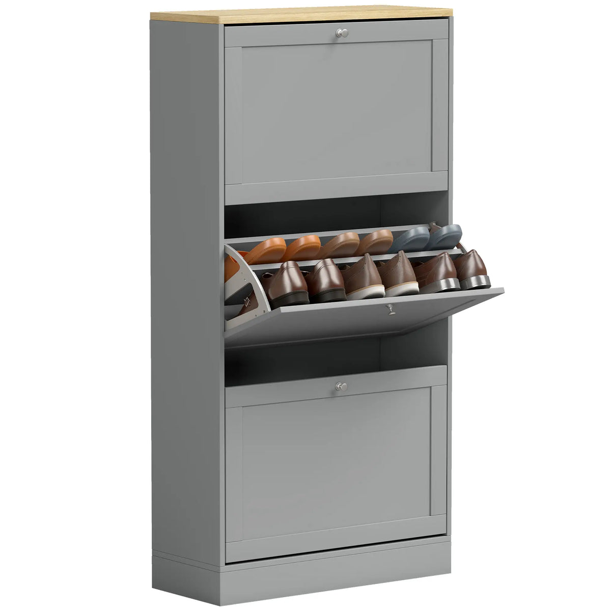 Modern Shoe Storage, 3 Flip Drawers, Adjustable Shelves, 18 Pairs, Grey Shoe Storage Cabinets & Racks at Gallery Canada