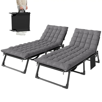 75 cm Wide Folding Chaise Lounge Chair, Set of 2, Dark Grey Lounger Chairs at Gallery Canada