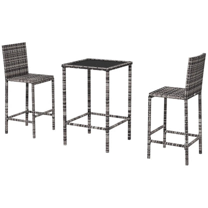 3 Piece Patio Bar Set, Wicker Rattan, Barstool and Table, Grey Bistro Sets Mixed Grey, Black at Gallery Canada