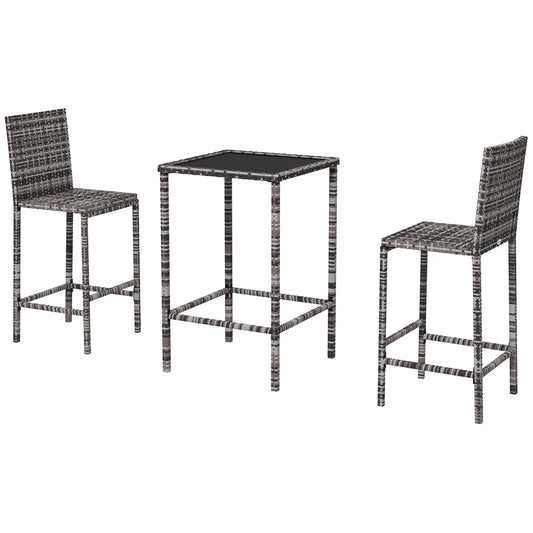 3 Piece Patio Bar Set, Wicker Rattan, Barstool and Table, Grey Bistro Sets Mixed Grey, Black at Gallery Canada