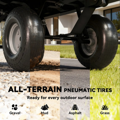 Steel Garden Cart, Removable Liner, Quick-Release Sides, 10" Wheels, 660lbs, Green