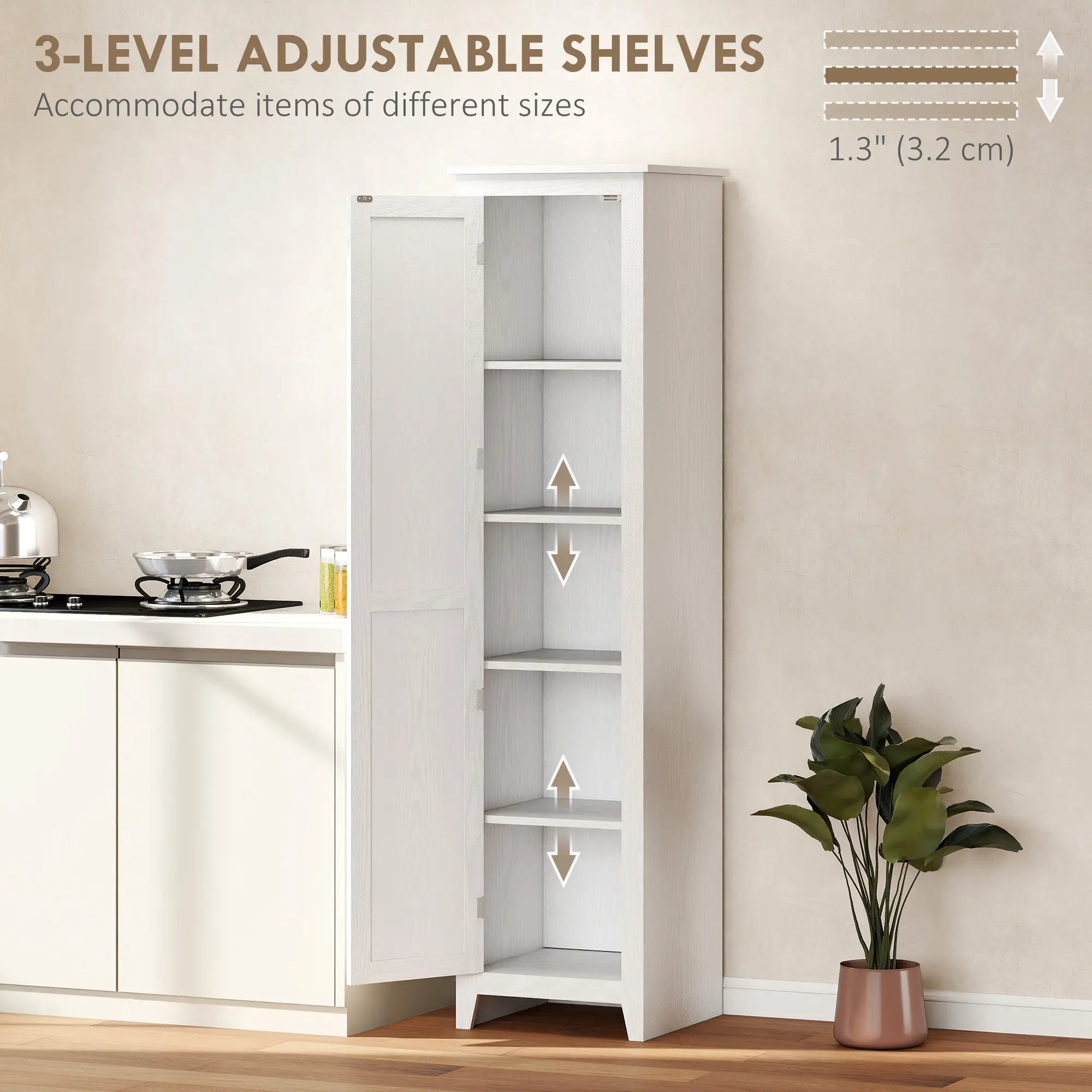 67 Farmhouse Kitchen Pantry Cabinet, Adjustable Shelves, White Kitchen Pantry Cabinets at Gallery Canada