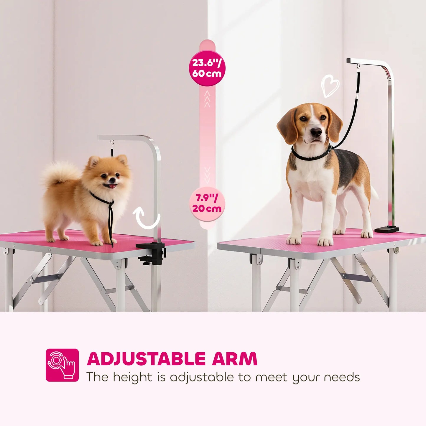 Foldable Pet Grooming Table, Adjustable Arm, Non-Slip, Pink Dog Grooming Tables at Gallery Canada