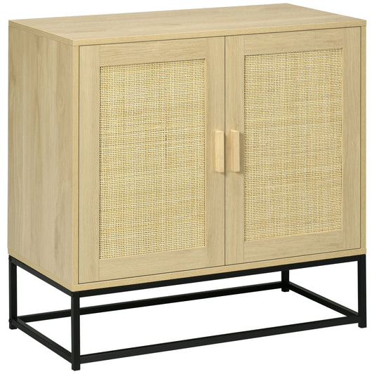 Wood Sideboard Cabinet, 2 Rattan Doors, Adjustable Shelf, Steel Legs Bar Cabinets Cream at Gallery Canada