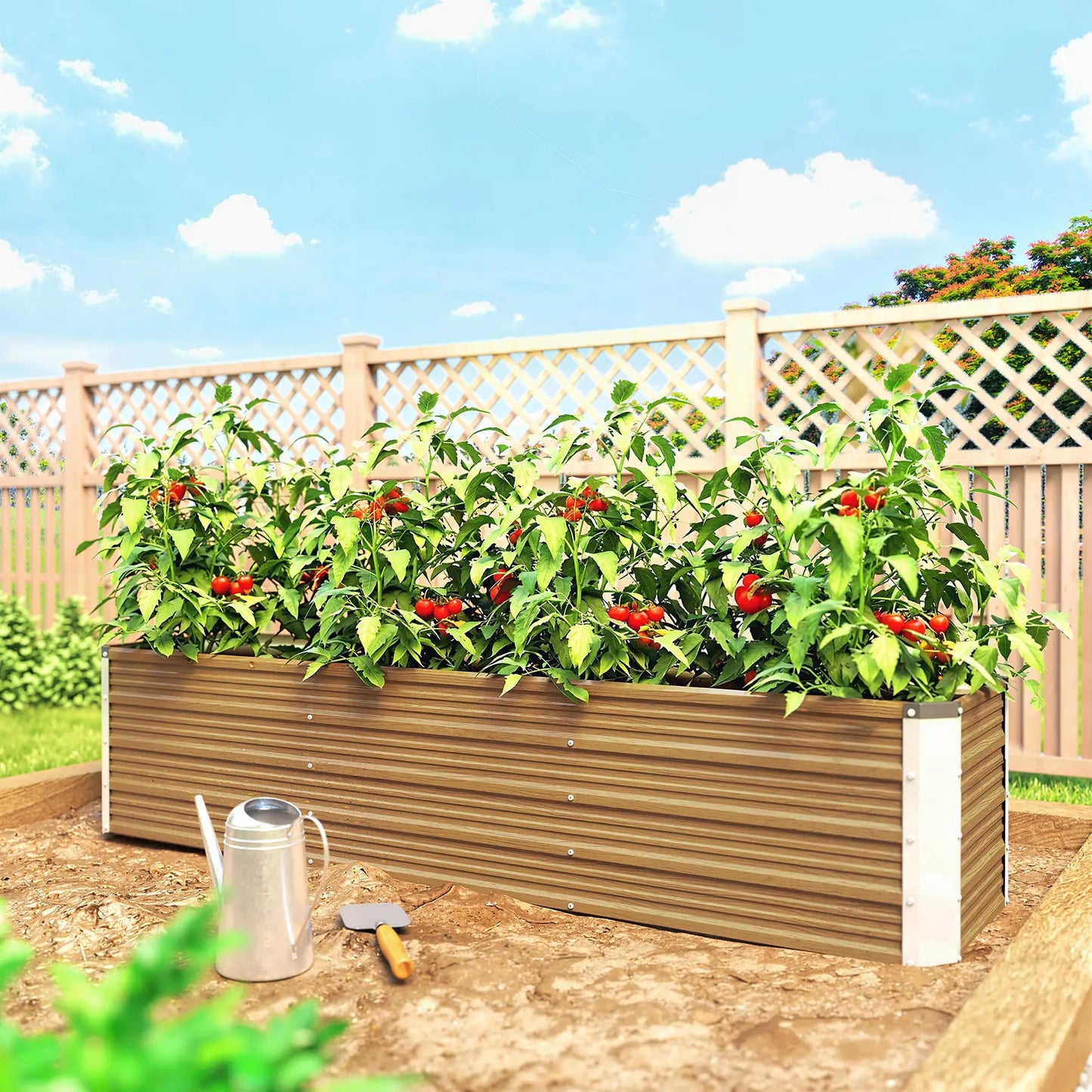 6' x 1.5' x 1.3' Galvanized Raised Garden Bed, Elevated Metal Planter Box, Brown Wood Effect, Brown Galvanized Planter Boxes at Gallery Canada