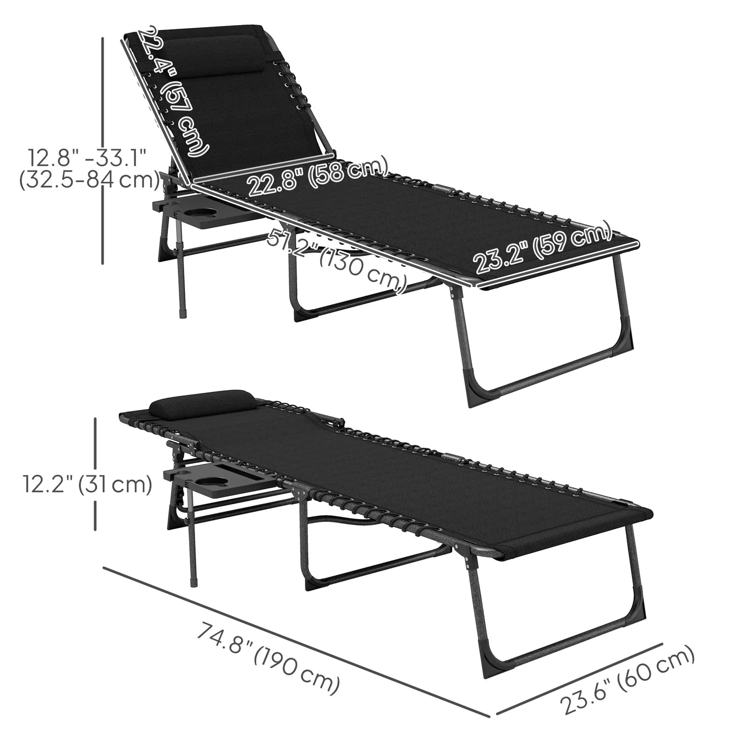 Folding Lounge Chair, Adjustable Back, Side Table, Headrest, Black Lounger Chairs at Gallery Canada
