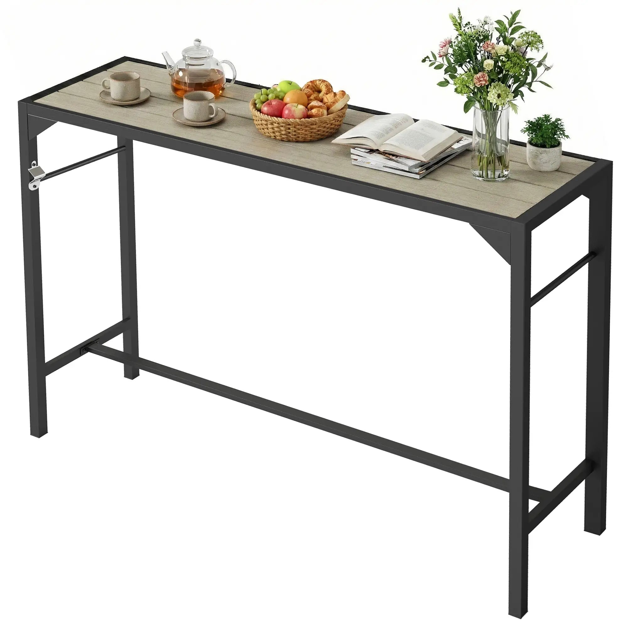 Outdoor Bar Table With Built-In Bottle Opener, Wood Grain Plastic Top, 55