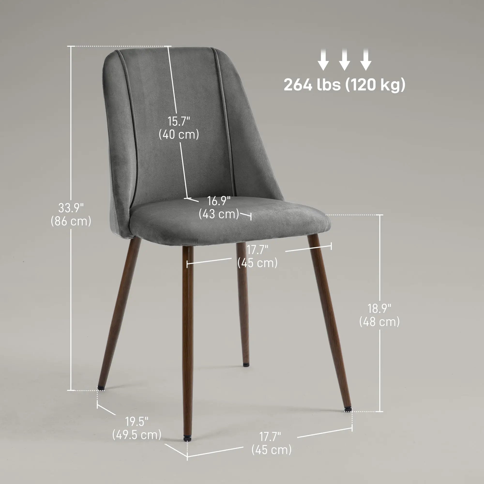 Upholstered Dining Chairs Set of 4, Velvet, Wood-Grain Steel Leg, Dark Grey Dining Chairs at Gallery Canada