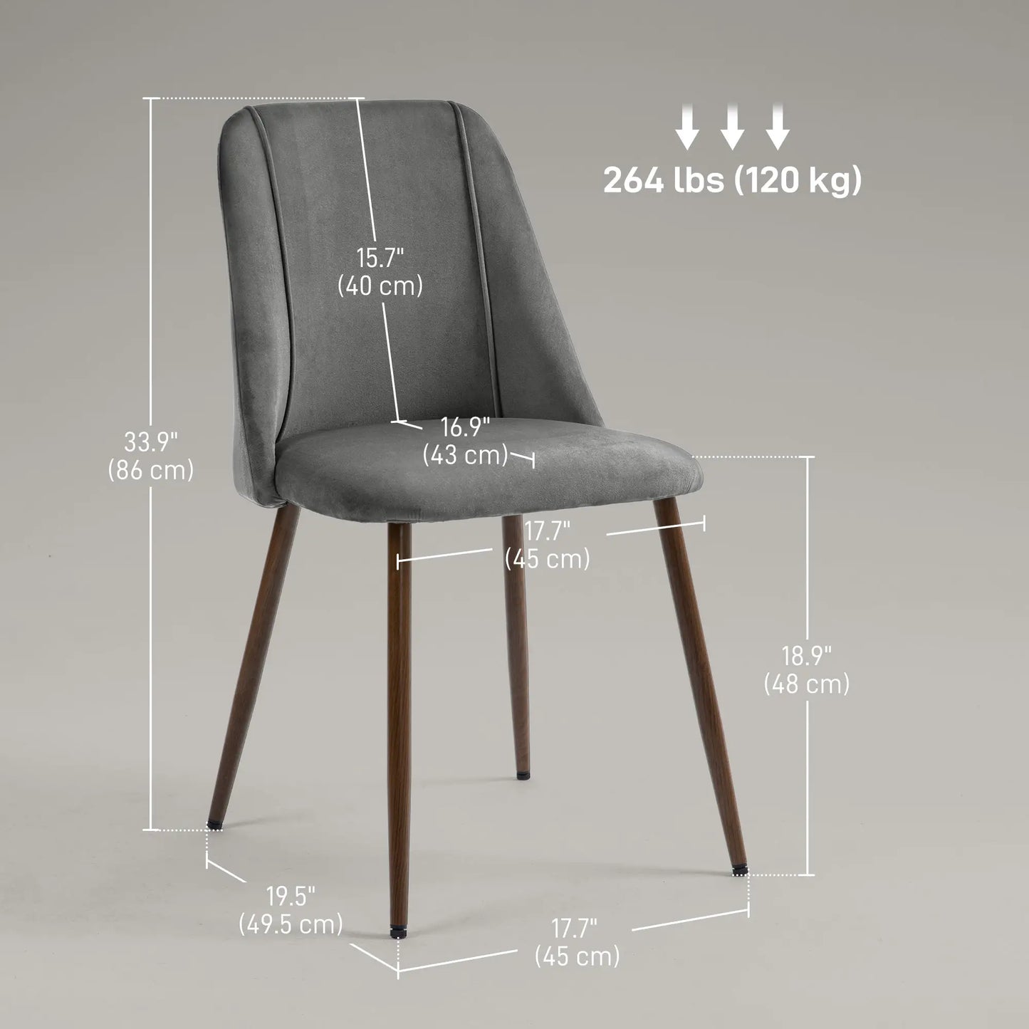 Upholstered Dining Chairs Set of 4, Velvet, Wood-Grain Steel Leg, Dark Grey Dining Chairs at Gallery Canada