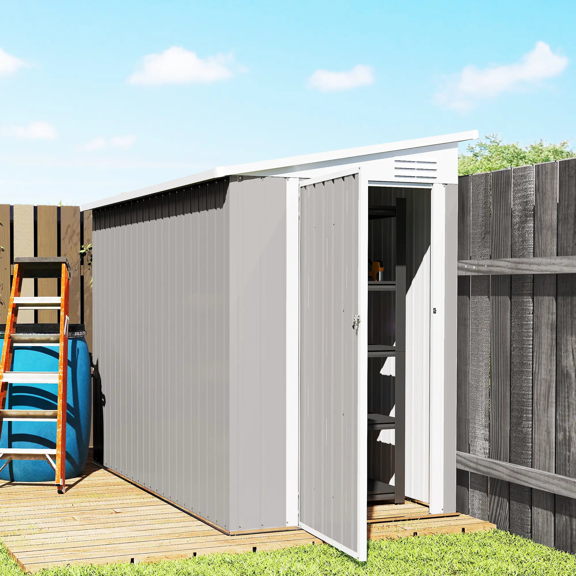 4' x 8' Outdoor Storage Shed, Metal Tool Shed, Lockable Door, Light Grey Sheds at Gallery Canada