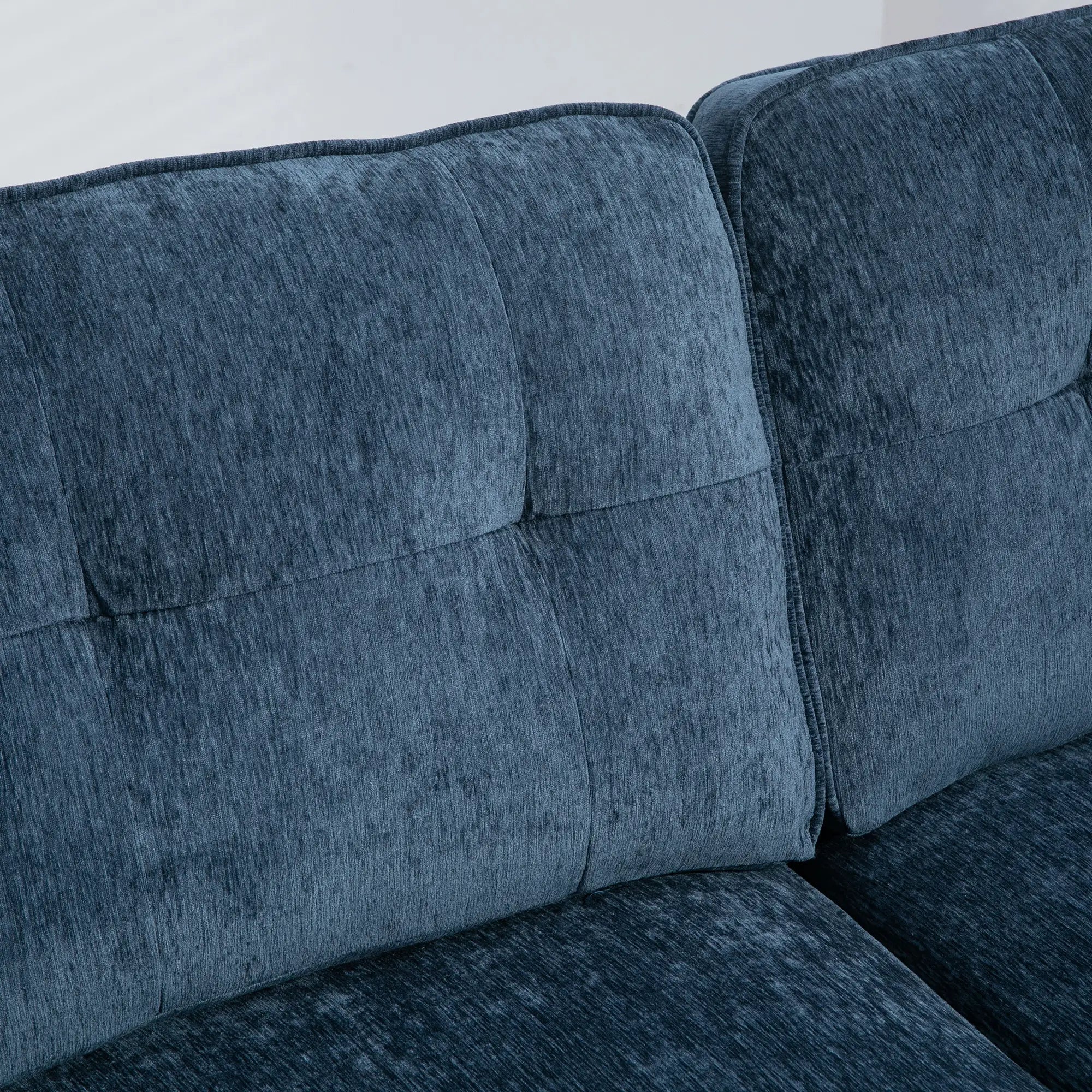 Modern Corner Couch, Right Chaise Lounge, Tufted 3-Seater Sofa, Wooden Legs, Navy Blue 3-Seater Sofas at Gallery Canada
