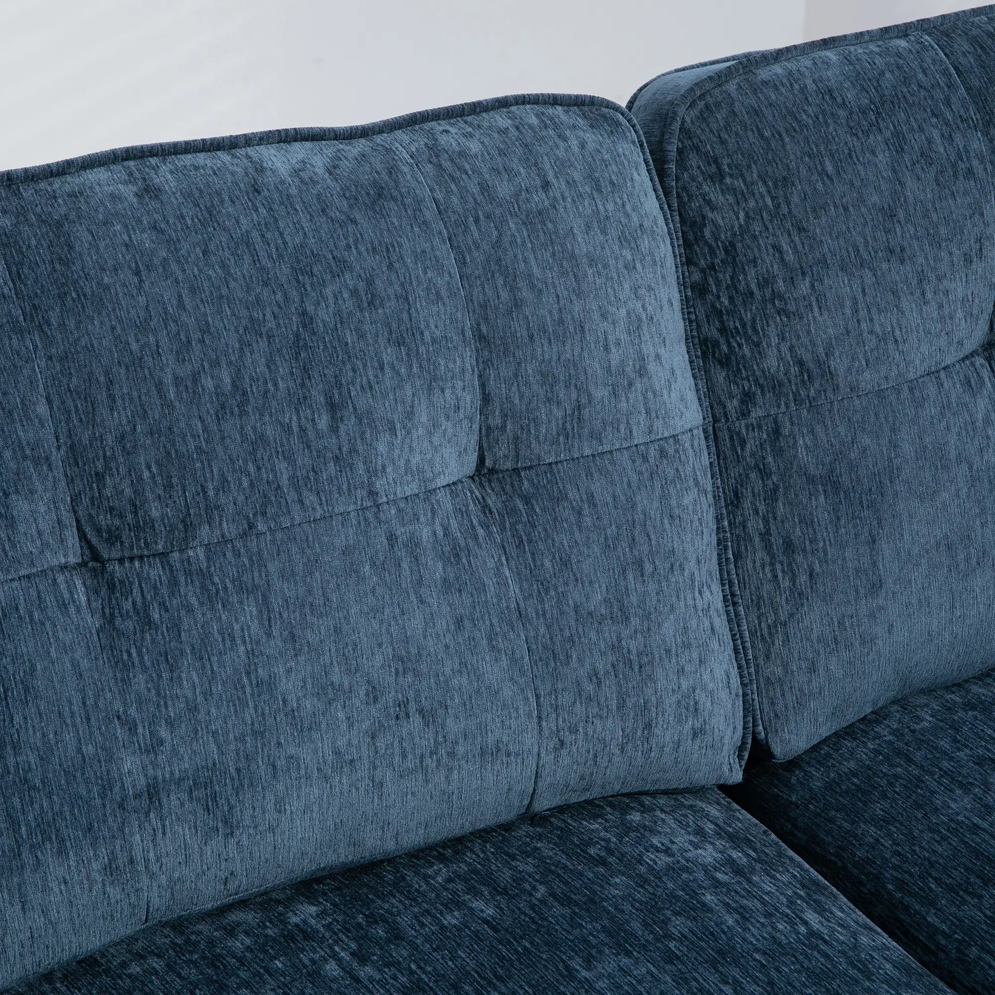 Modern Corner Couch, Right Chaise Lounge, Tufted 3-Seater Sofa, Wooden Legs, Navy Blue 3-Seater Sofas at Gallery Canada