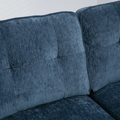 Modern Corner Couch, Right Chaise Lounge, Tufted 3-Seater Sofa, Wooden Legs, Navy Blue 3-Seater Sofas at Gallery Canada