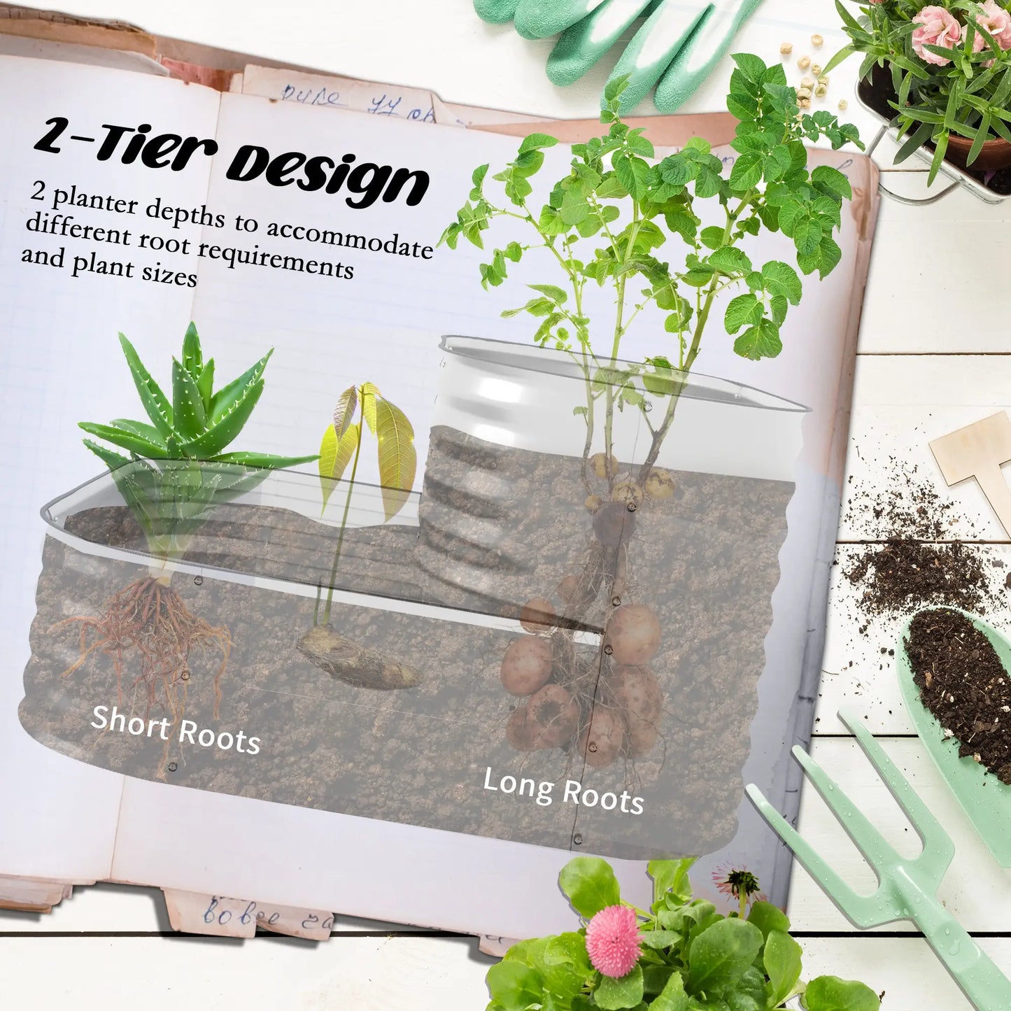 4'x3'x1' Outdoor Raised Garden Bed, 2-Tier Galvanized Planter Box Galvanized Planter Boxes at Gallery Canada