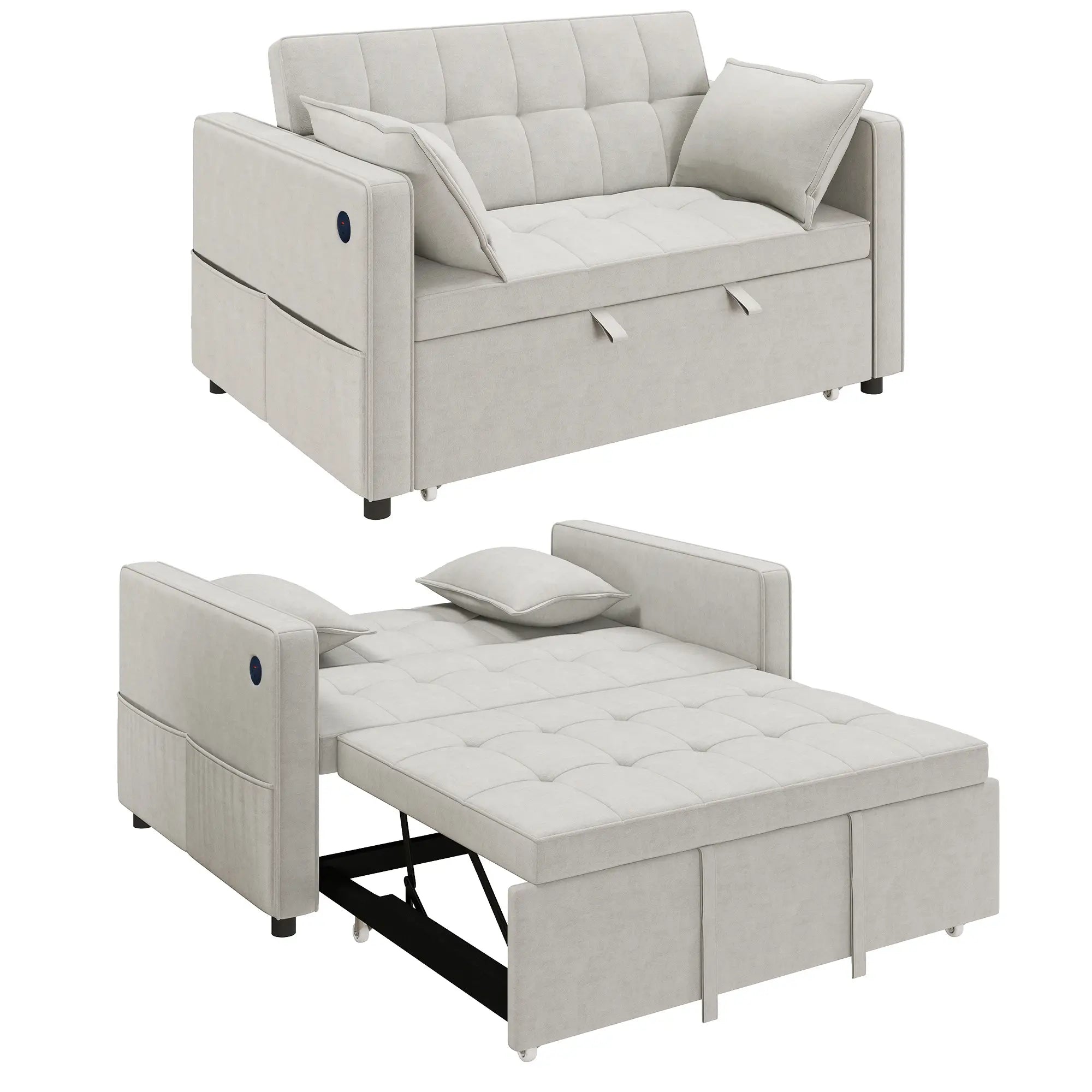 3-In-1 Convertible Sofa Bed, Pull Out Sleeper, Adjustable Backrest, Beige 2-Seater Sofas at Gallery Canada