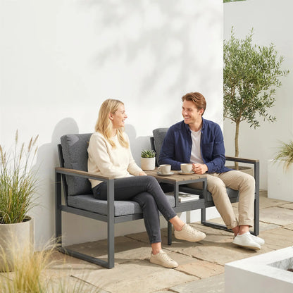 Outdoor Garden Bench With Integrated Table, 2 Seater Patio Loveseat, 136 cm, Grey Outdoor Benches at Gallery Canada