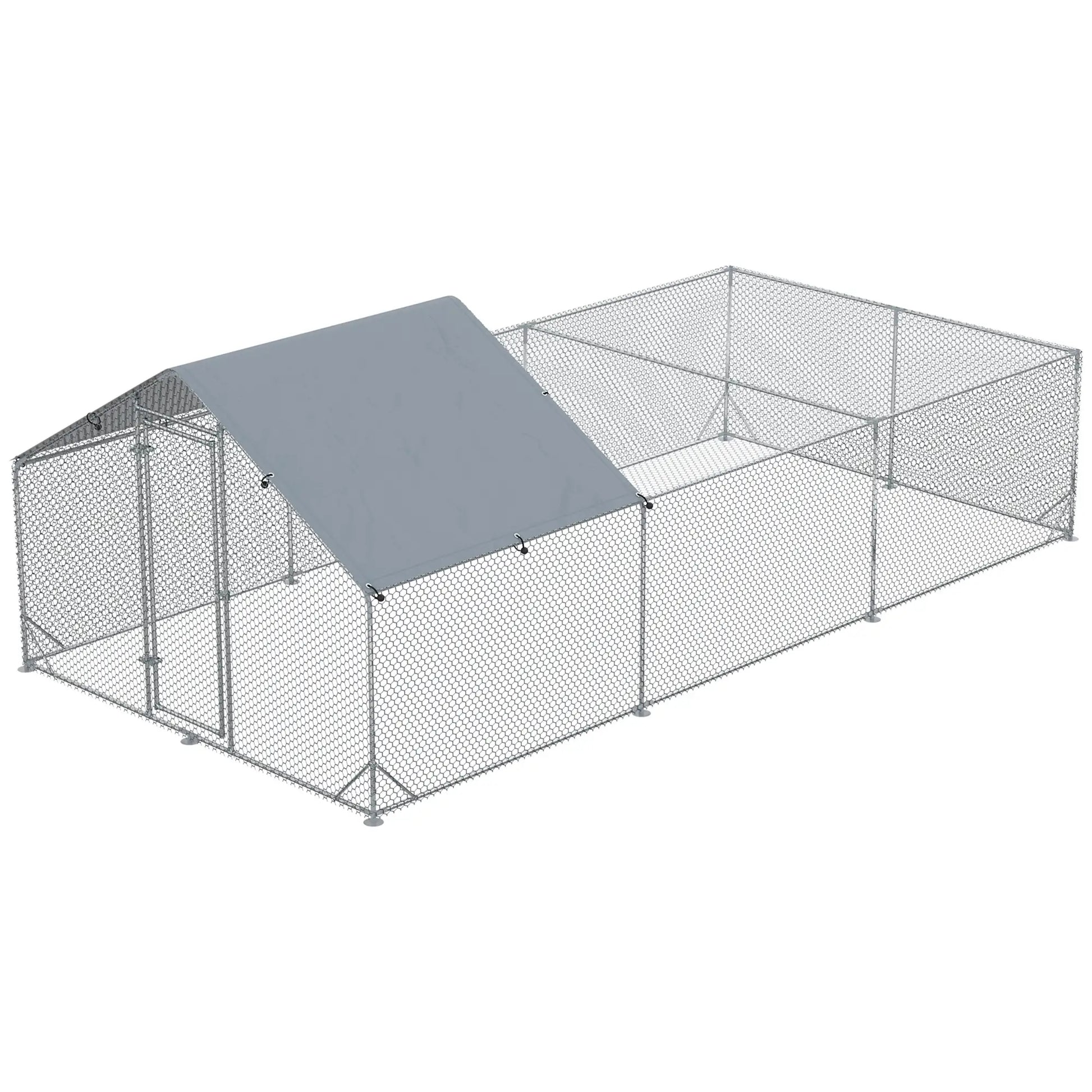 19.7' x 9.8' Metal Chicken Run, Waterproof Anti-UV Cover Chicken Coops Silver, Silver Grey at Gallery Canada