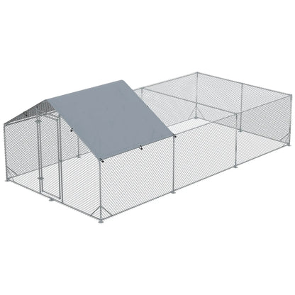 19.7' x 9.8' Metal Chicken Run, Waterproof Anti-UV Cover Chicken Coops Silver, Silver Grey at Gallery Canada