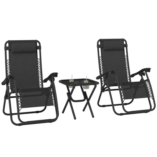 Zero Gravity Chair Set of 2, Patio Chair with Side Table, Black Lounger Chairs Black at Gallery Canada