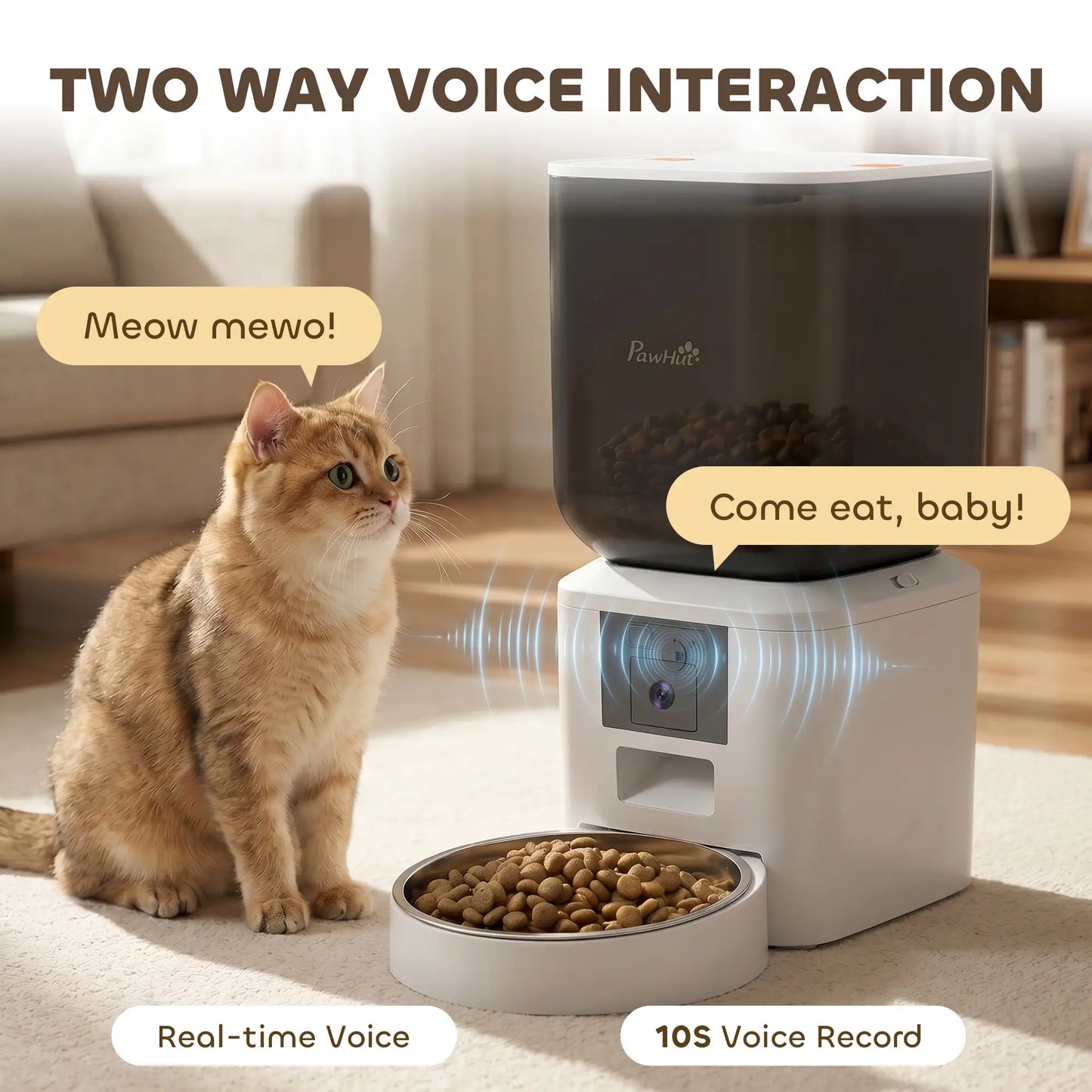 Distributeur automatique pour chat avec caméra, WiFi 2.4G, 8L, double alimentation