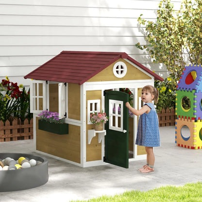 Wooden Playhouse for Kids, Outdoor with Door, Windows, Beige Play Houses at Gallery Canada