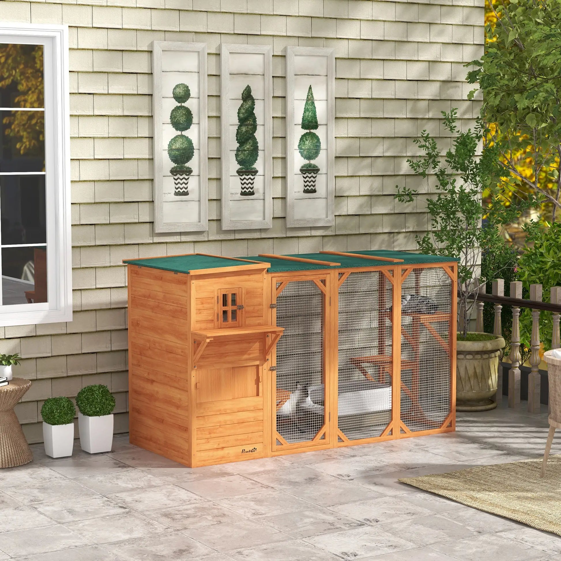 76"L Wooden Cat Catio, Outdoor Cat House, Asphalt Roof, Orange Outdoor Cat Enclosures at Gallery Canada