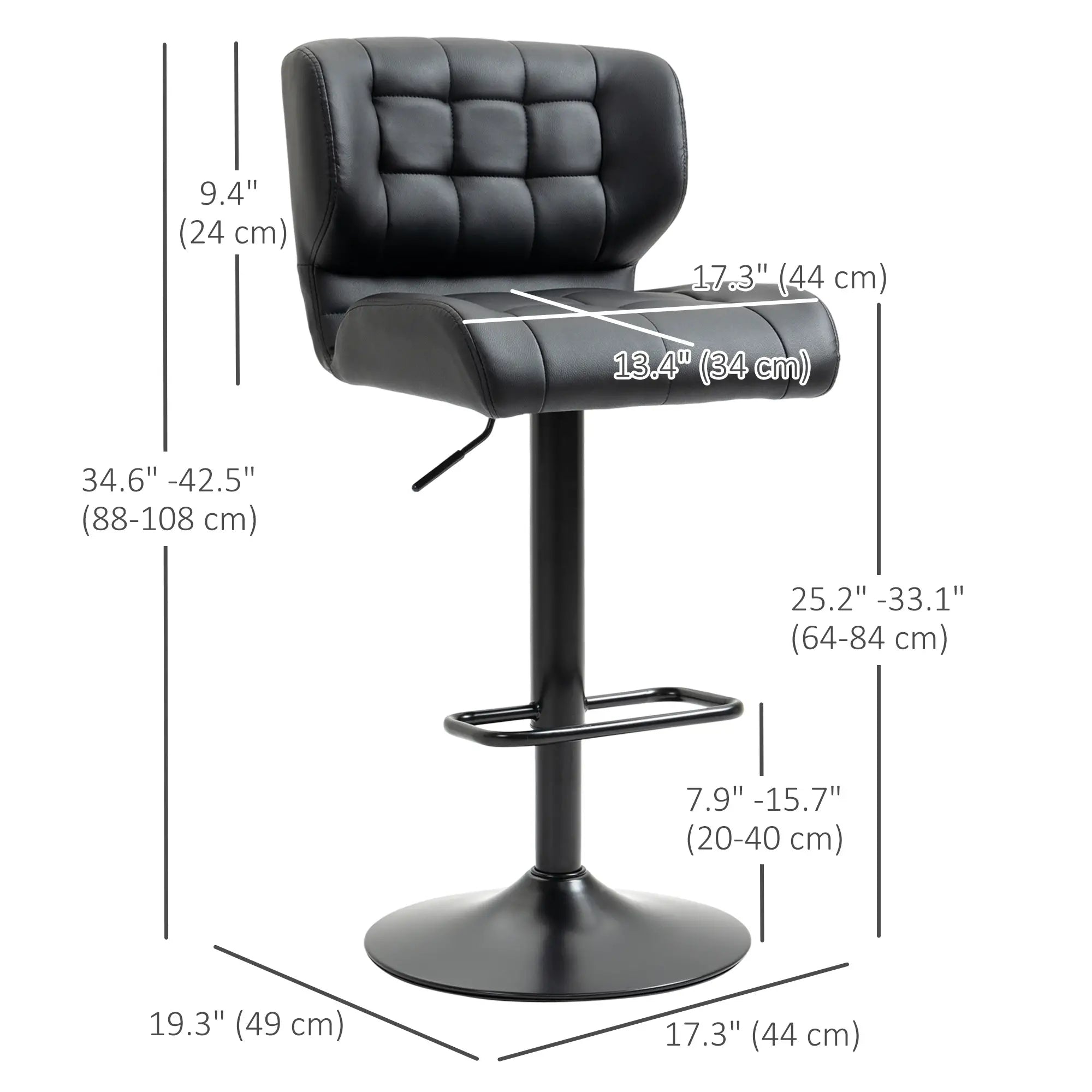 Swivel PU Leather Barstools, Set of 2, Adjustable with Footrest, Black Bar Stools at Gallery Canada