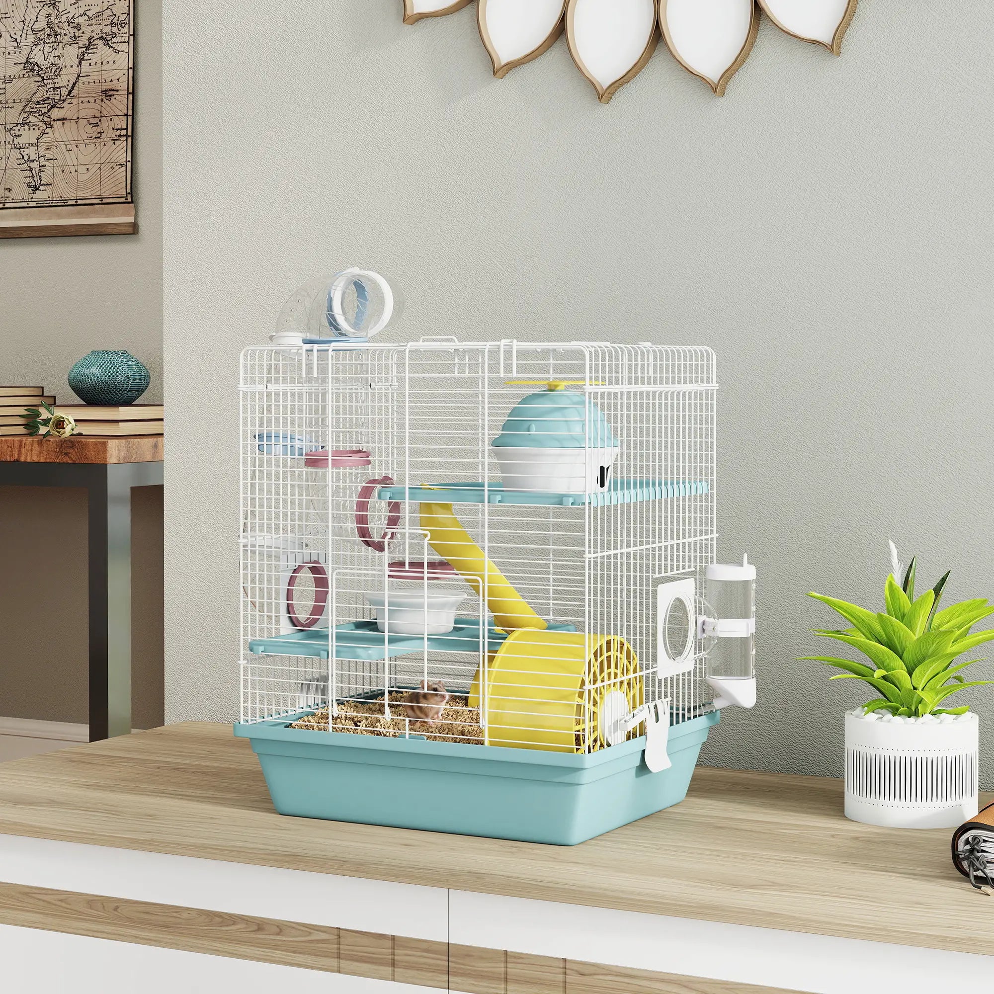 3-Level Hamster Cage With Exercise Wheel, Play Tube, Water Bottle, Blue Hamster Cages at Gallery Canada