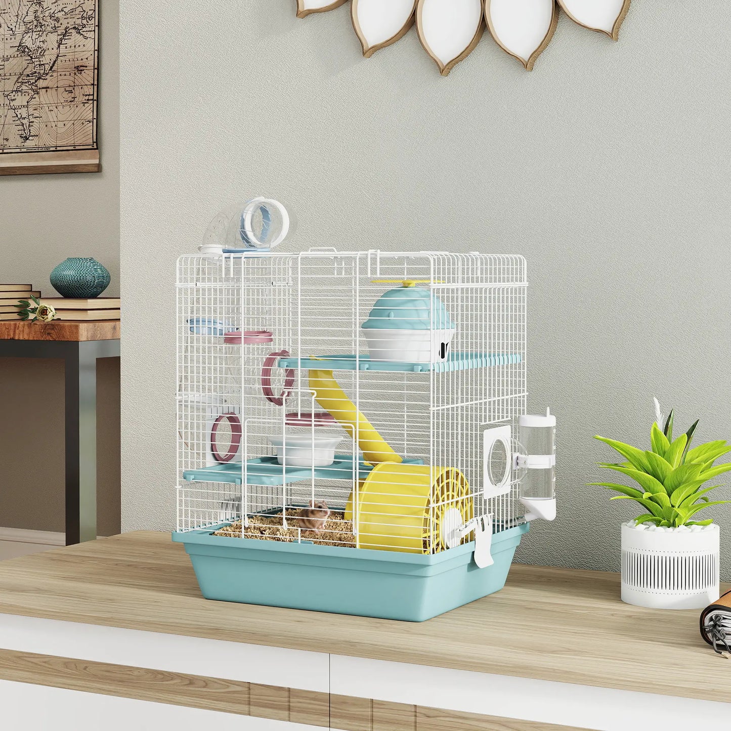 3-Level Hamster Cage With Exercise Wheel, Play Tube, Water Bottle, Blue Hamster Cages at Gallery Canada