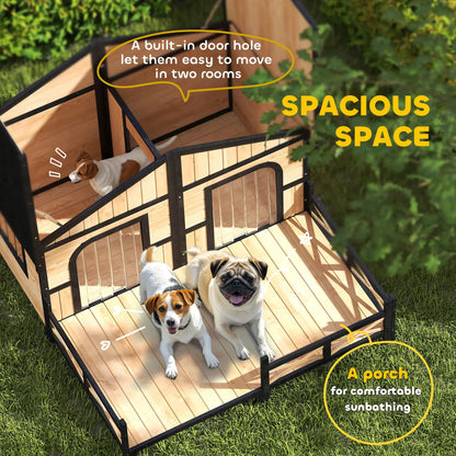 59"x64"x39" Wood Dog House, Outdoor Cabin-Style, Elevated Pet Shelter, Beige Houses, Kennels & Pens at Gallery Canada