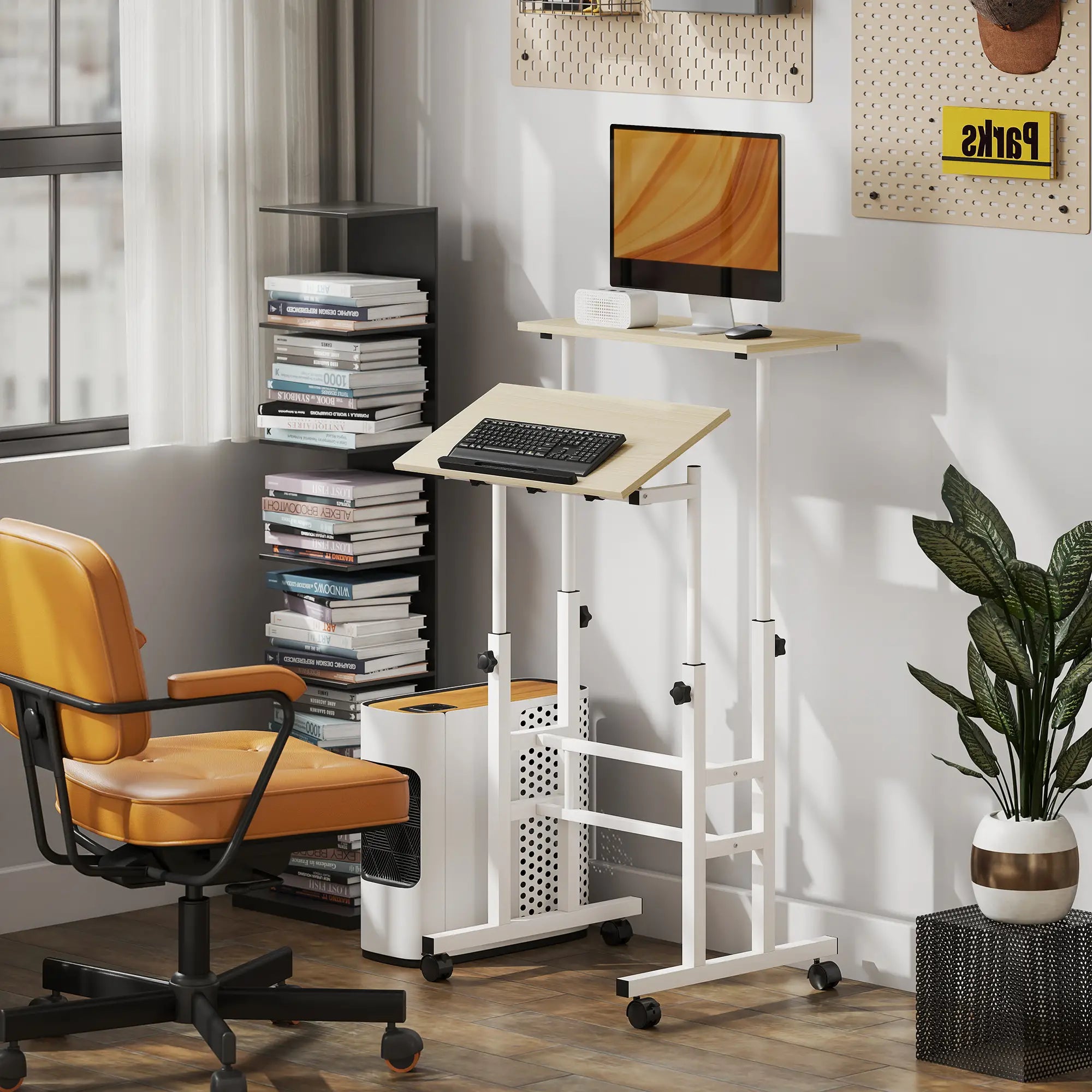 Height Adjustable Standing Desk with Wheels, Natural Computer Desks at Gallery Canada